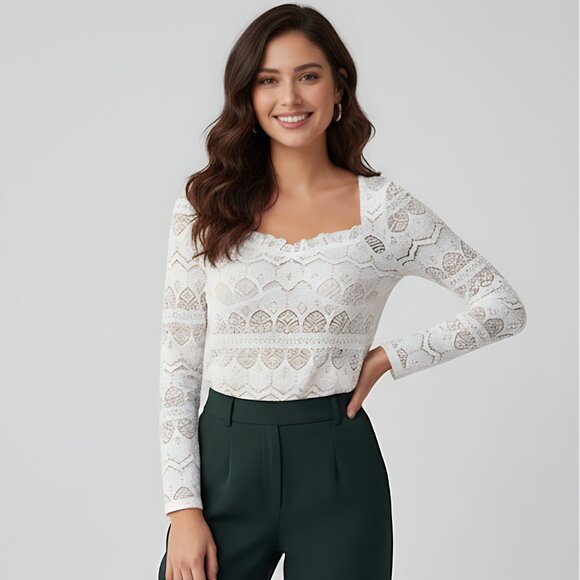 Tops - Sweetheart Lace Trim Lace Top